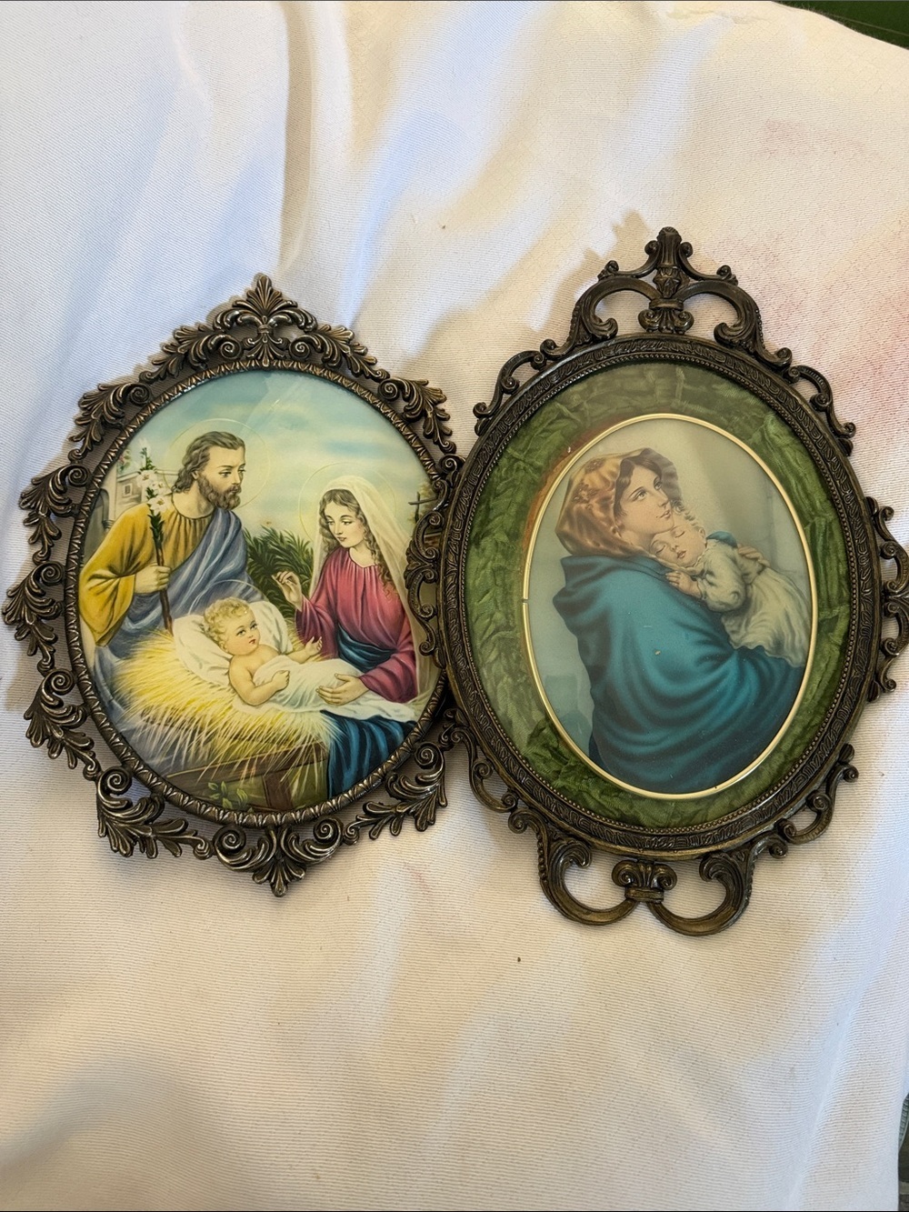 Vintage Lighted Religious Frames As-Is Repair Needed Madonna Child Holy Family